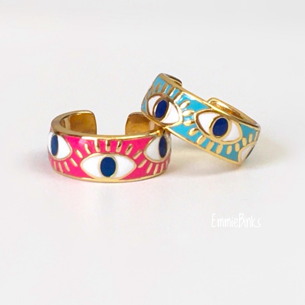 New 18KGP Evil Eye Bohemian Boutique Cuff Ring ~ Gold Plated Turkish Statement